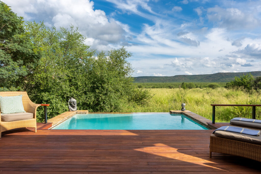 Luxury safari lodge suite in bush with plunge pool