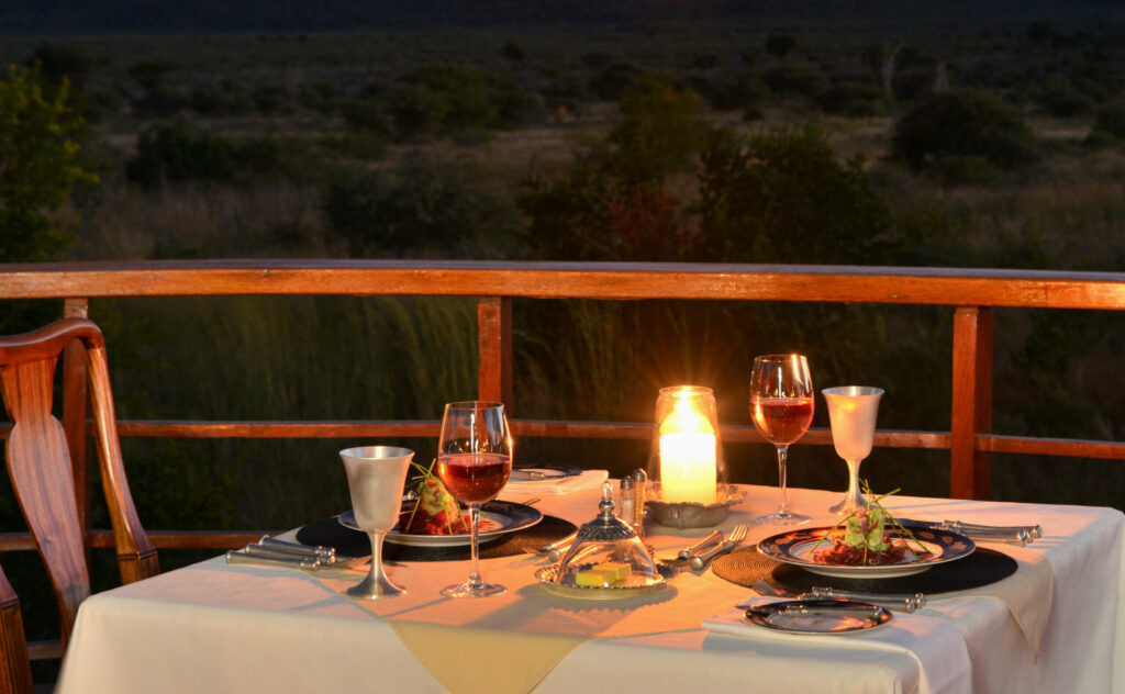 romantic dinner on safari honeymoon at Mateya