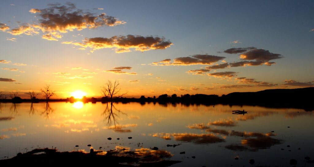 Tshukudu dam at sunset at Madikwe
